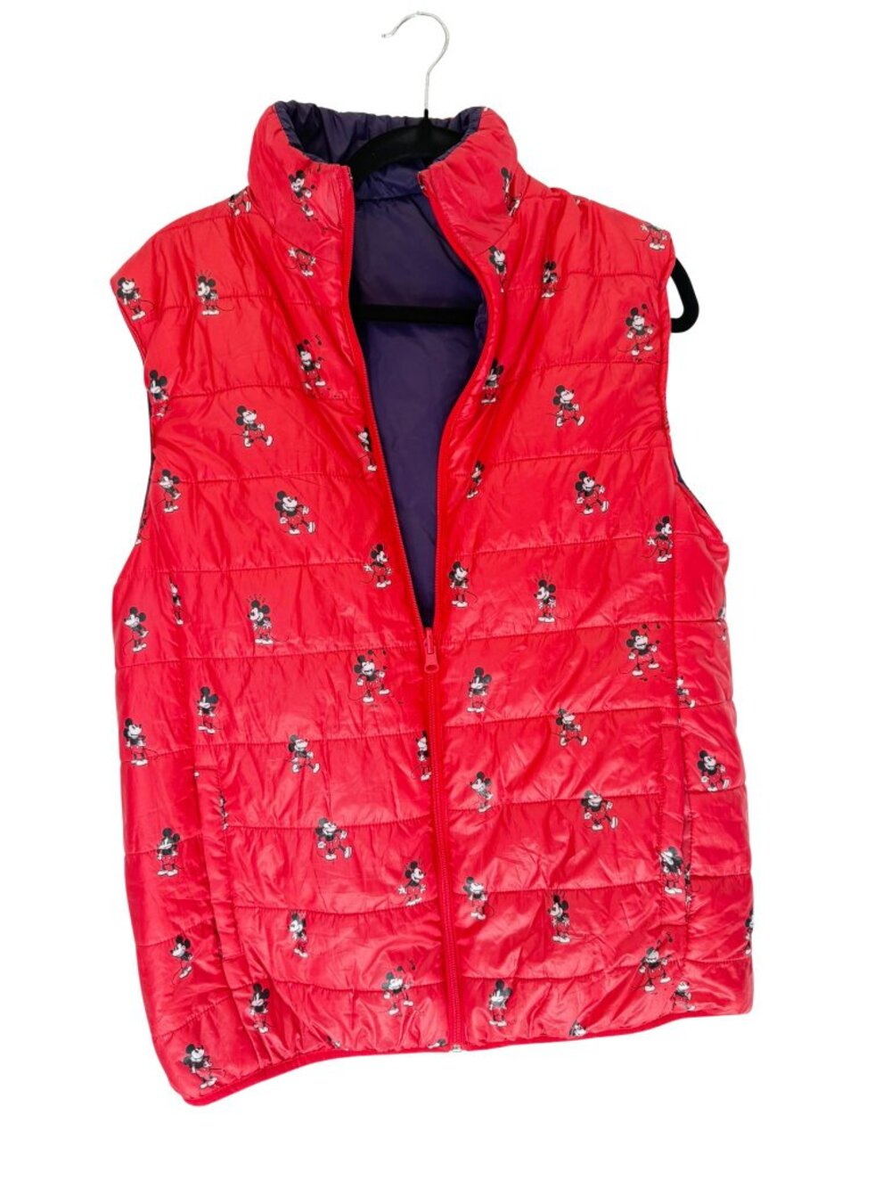 Disney Mickey Mouse Reversible Red Purple Puffer Vest Unisex L